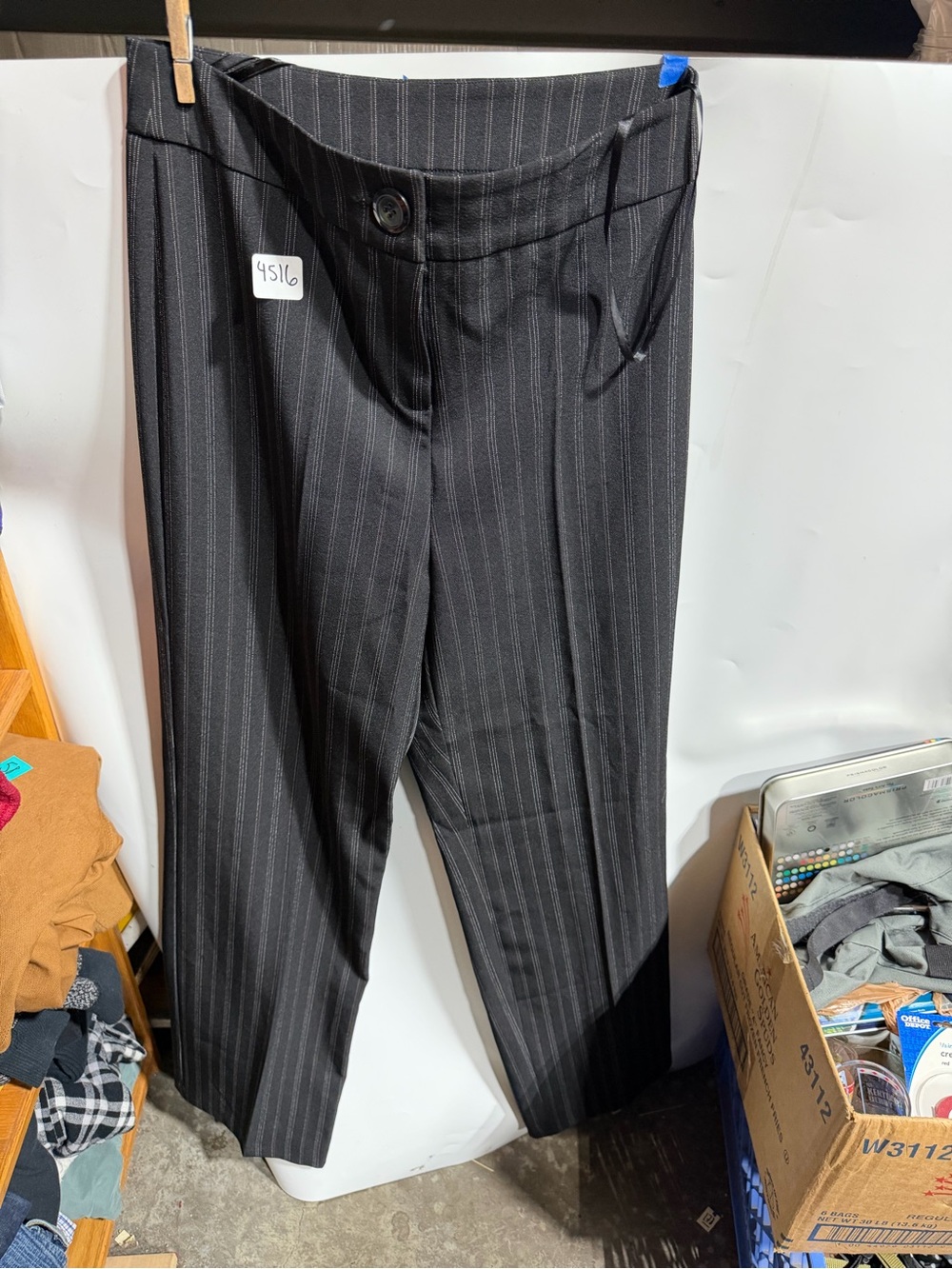 #4516-Classic Black Pinstripe Women's Dress Pants
